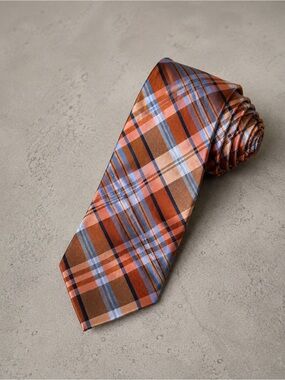 Pronto Uomo 100% Silk Plaid Tie Orange Blue Pink Classic Men’s Necktie